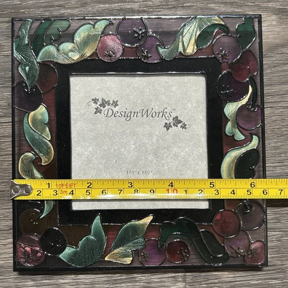 New Stain Glass Grapes Leafs Hand Painted Picture Frame 5.5 Design Works 3.5x3.5 - Picture 6 of 10